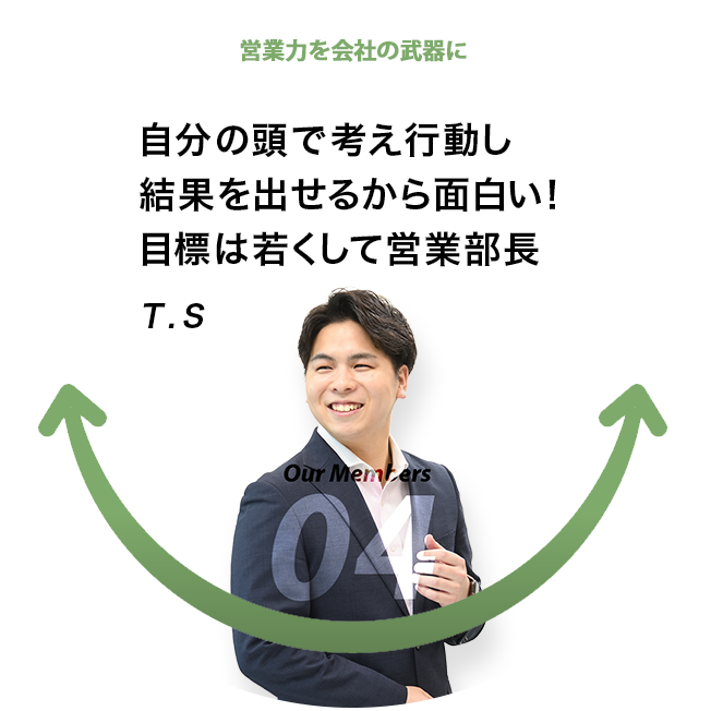 Our Members04 自分の頭で考え行動し結果を出せるから面白い！目標は若くして営業部長 T.S