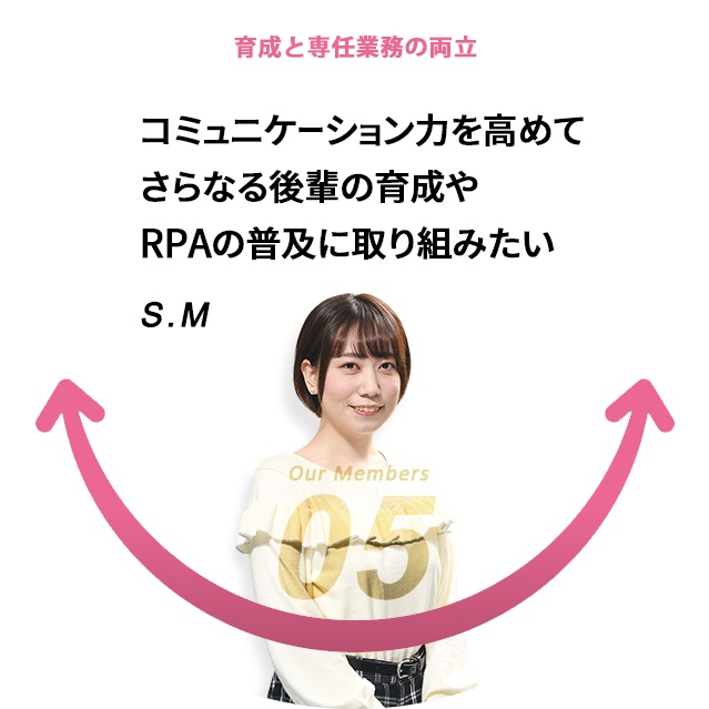 Our Members05 コミュニケーション力を高めてさらなる後輩の育成やRPAの普及に取り組みたい S.M